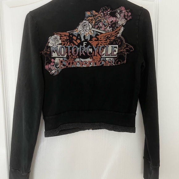 🛍️ Libertalia Black Motorcycle Biker “Rockers & Rebels” Zip Up Sweatshirt, Sz XS - Picture 4 of 12